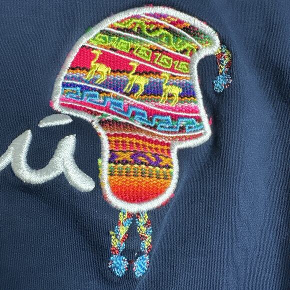 Peru Embroidered Alpaca Navy Baby Tee S Fitted Cotton Boho Y2K Folk Travelcore - Picture 7 of 12